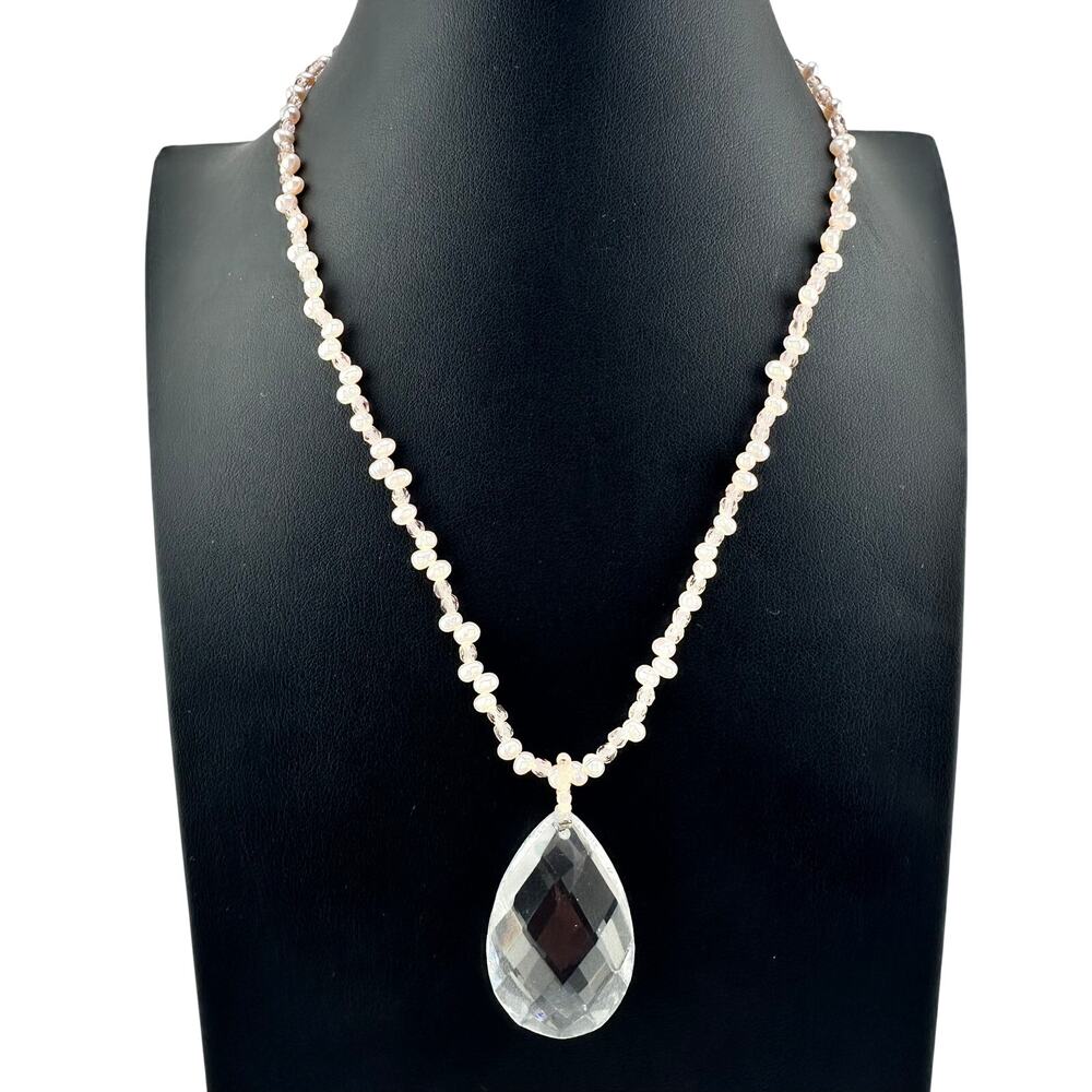 Genuine Freshwater Pearls Handmade Faceted Crystal Teardrop 18" Necklace